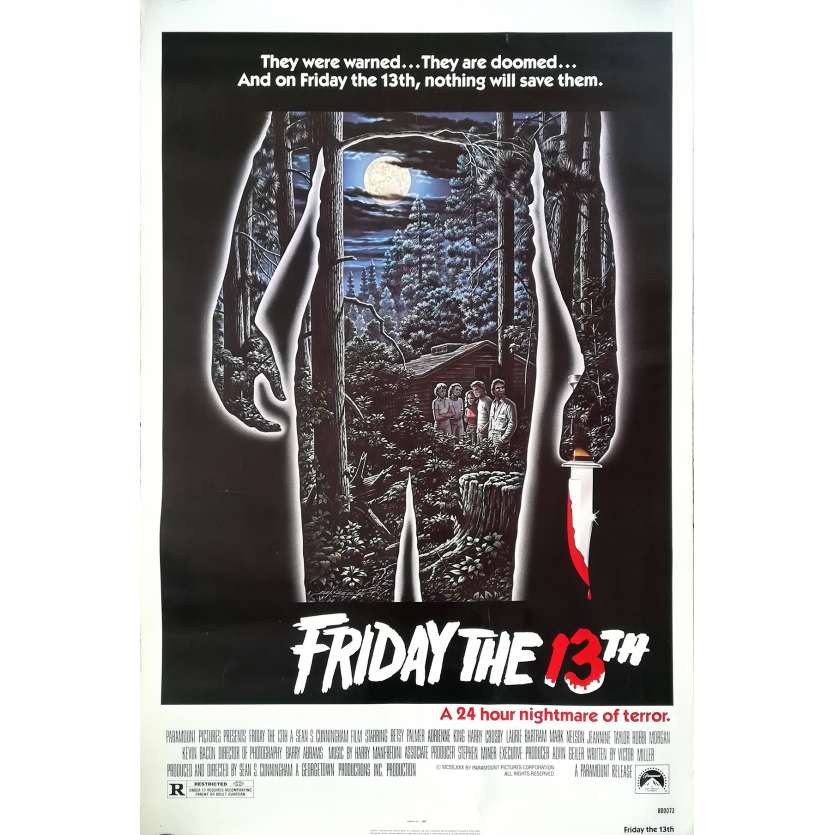 FRIDAY THE 13TH Original NSS Movie Poster - 27x40 in. - 1980 - Sean S. Cunningham, Kevin Bacon