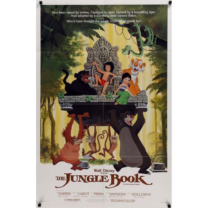 THE JUNGLE BOOK Original Movie Poster  - 27x41 in. - R1980 - Walt Disney, Louis Prima