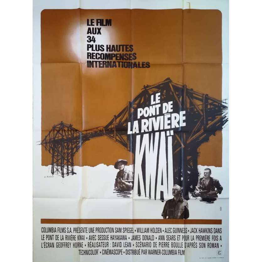 LE PONT DE LA RIVIERE KWAI Affiche de film - 120x160 cm. - R1970 - William Holden, David Lean