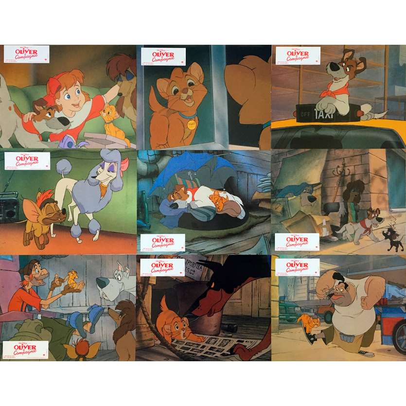 OLIVER AND COMPANY Original Lobby Cards x9 - 9x12 in. - 1988 - Walt Disney, Billy Joel