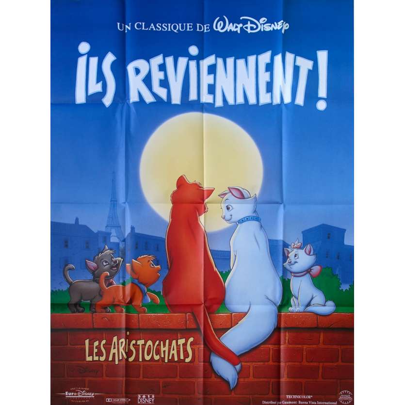 THE ARISTOCATS Original Movie Poster  - 47x63 in. - R1990 - Walt Disney, Phil Harris