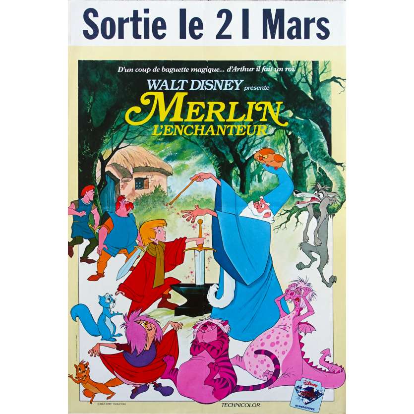 MERLIN L'ENCHANTEUR Affiche de film - 40x60 cm. - R1980 - Rickie Sorensen, Walt Disney