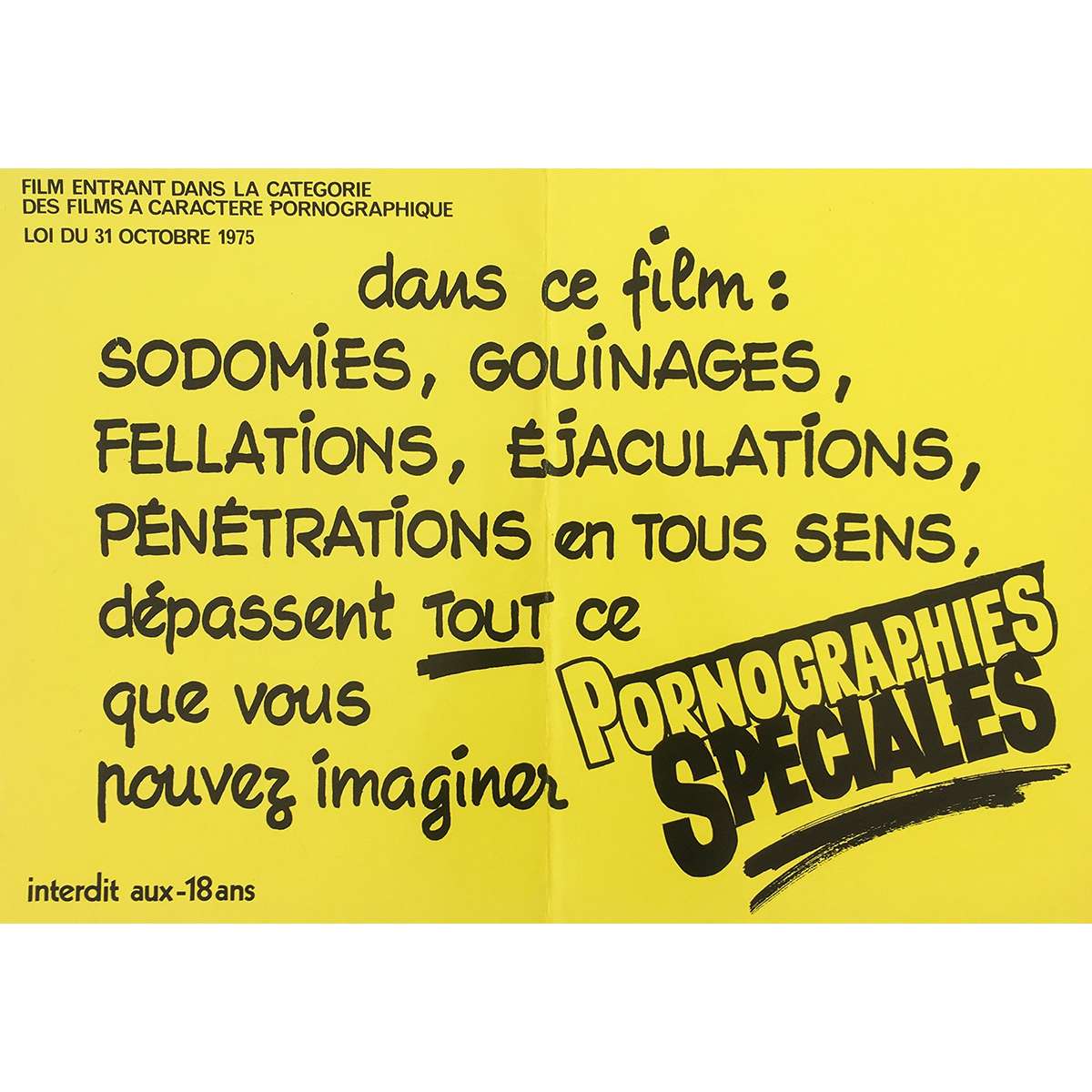 Pornographies - PORNOGRAPHIES SPECIALES French Movie Poster - 12x15 in. - 1970'S Jaune