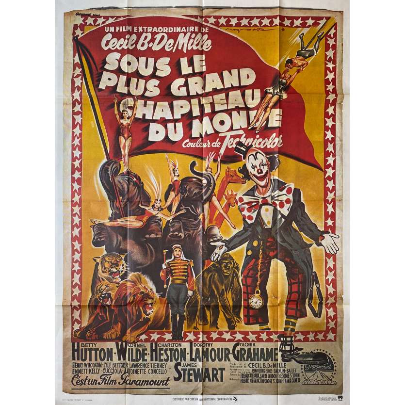 THE GREATEST SHOW ON EARTH Original Movie Poster - 47x63 in. - R1970 - Cecil B. DeMille, James Stewart, Charlton Heston