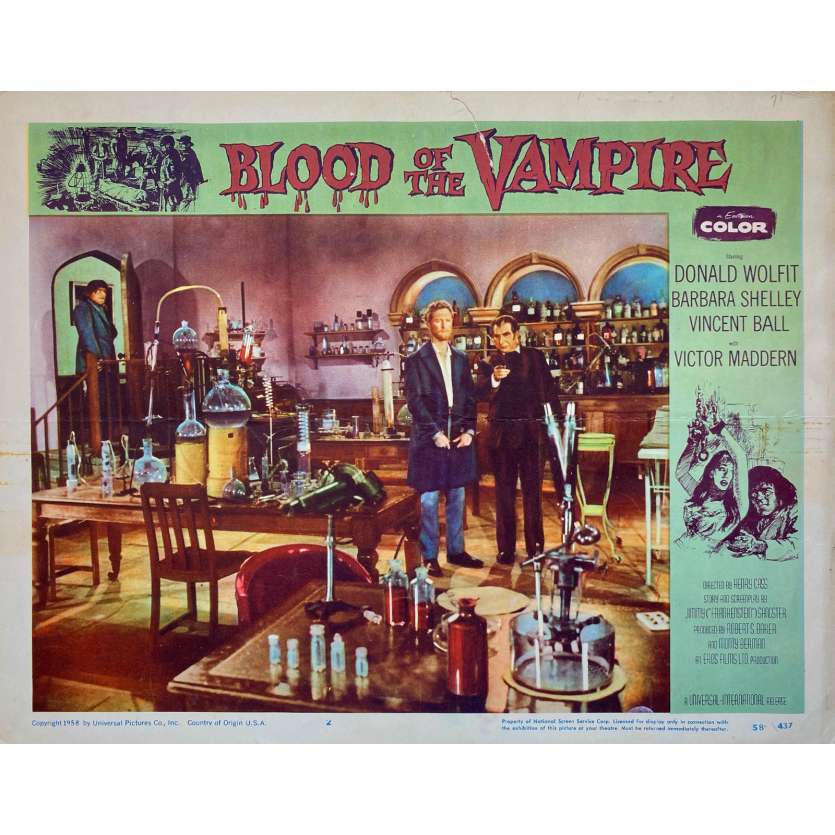 BLOOD OF THE VAMPIRE Original Lobby Card - 11x14 in. - 1958 - Henry Cass, Donald Wolfit