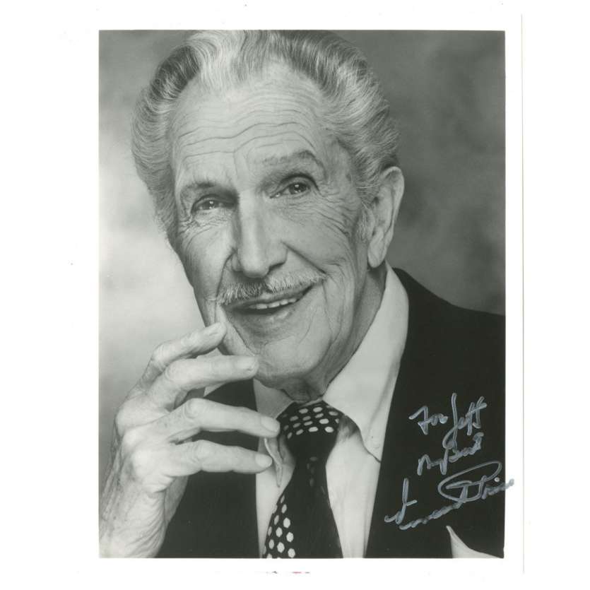 VINCENT PRICE signed 8x10 REPRO still '80s wonderful smiling portrait late in his career!