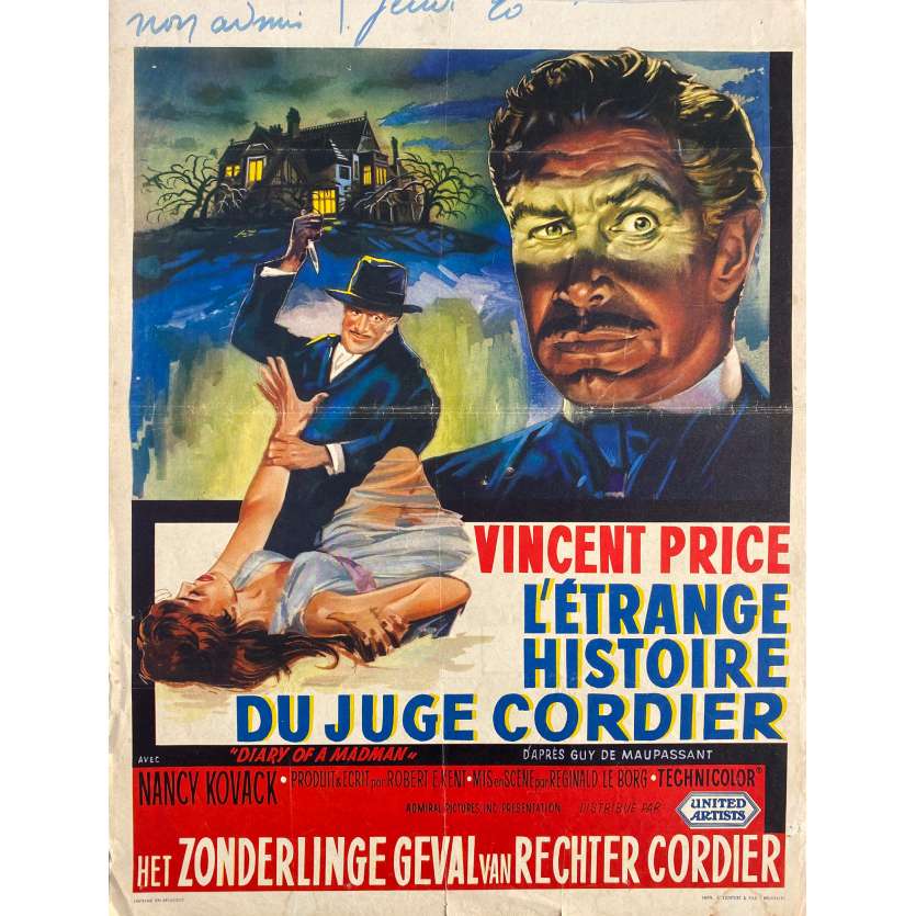 L'ETRANGE HISTOIRE DU JUGE CORDIER Affiche de cinéma- 35x55 cm. - 1963 - Vincent Price, Reginald Le Borg