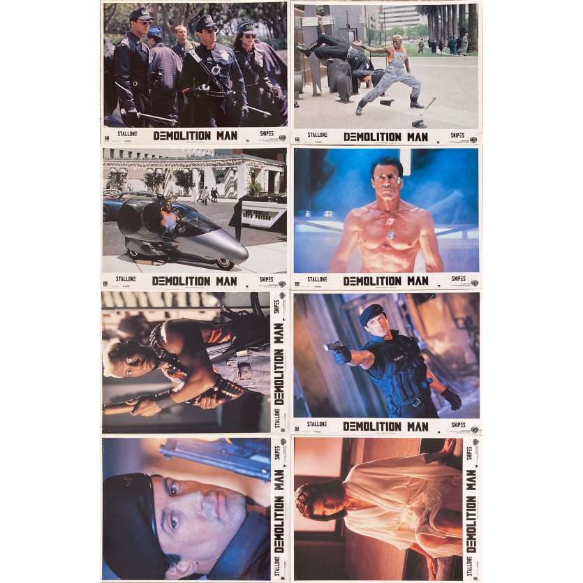 DEMOLITION MAN Vintage Lobby Cards x8 - 9x12 in. - 1993 - Marco Brambilla, Sylvester Stallone