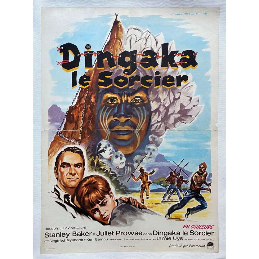 DINGAKA LE SORCIER Affiche de film entoilée- 60x80 cm. - 1964 - Stanley Baker, Jamie Uys