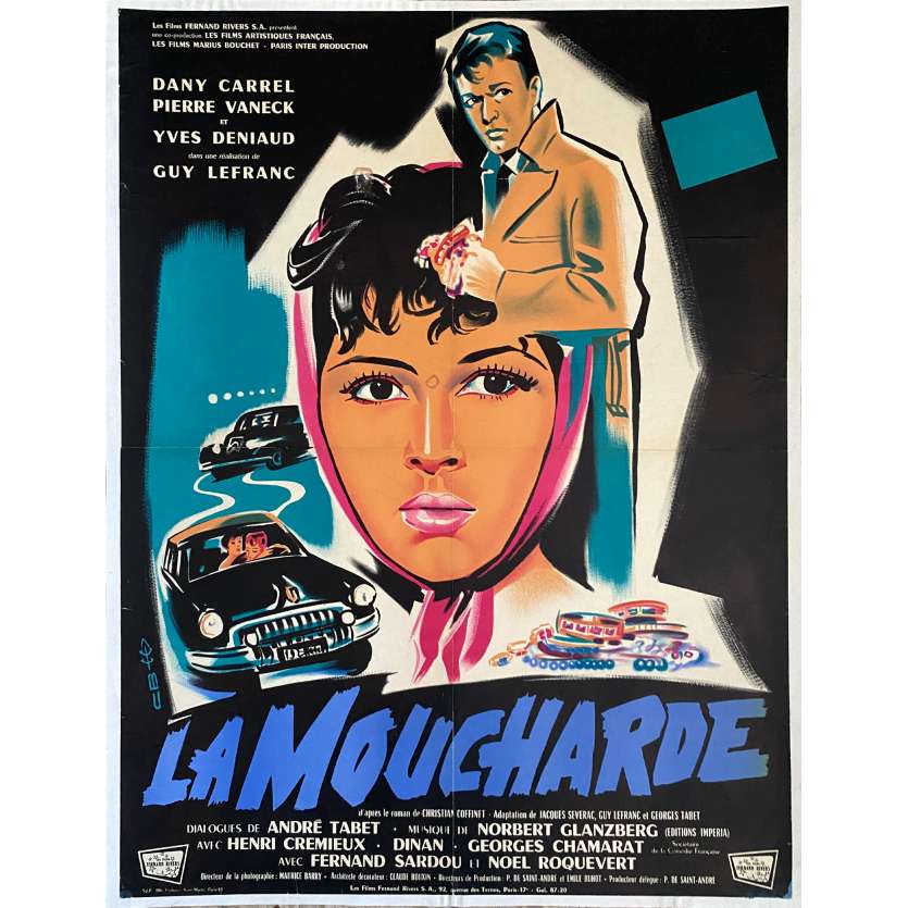 LA MOUCHARDE Affiche de film entoilée- 60x80 cm. - 1958 - Dany Carrel, Guy Lefranc