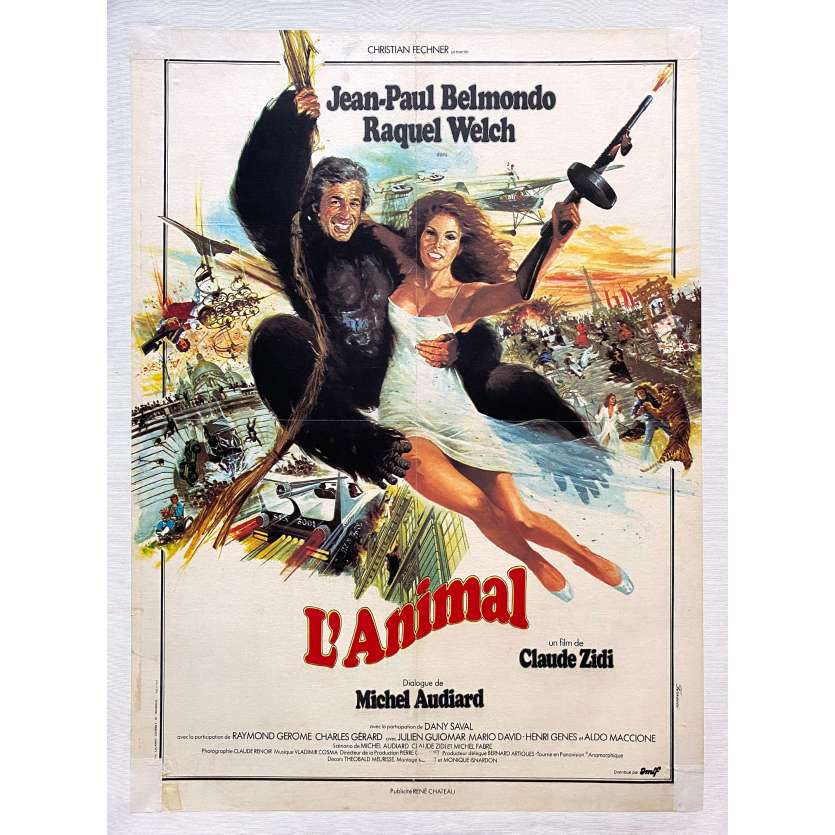 L'ANIMAL Affiche de film entoilée- 60x80 cm. - 1977 - Jean-Paul Belmondo, Claude Zidi