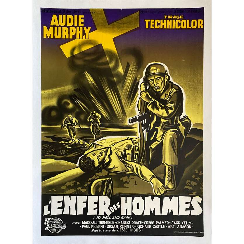 L'ENFER DES HOMMES Affiche de film entoilée- 60x80 cm. - 1955 - Audie Murphy, Jesse Hibbs