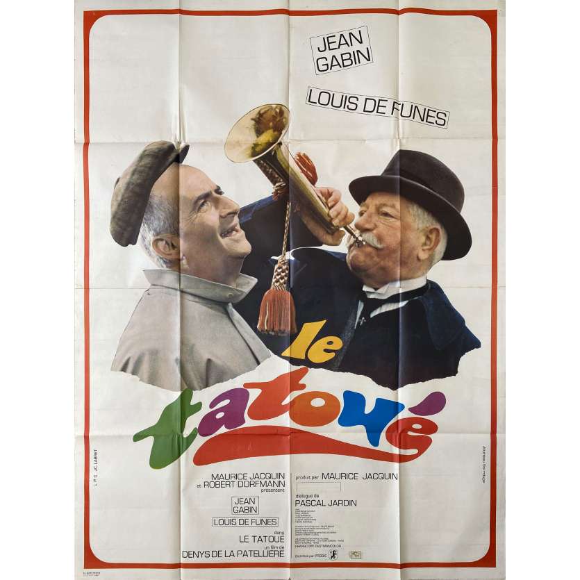 LE TATOUE Affiche de cinéma- 120x160 cm. - 1968 - Louis de Funes, Jean Gabin, Denys de la Patellière