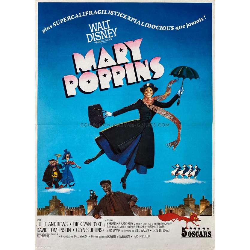 MARY POPPINS affiche de film- 40x54 cm. - 1964/R1970 - Julie Andrews, Robert Stevenson