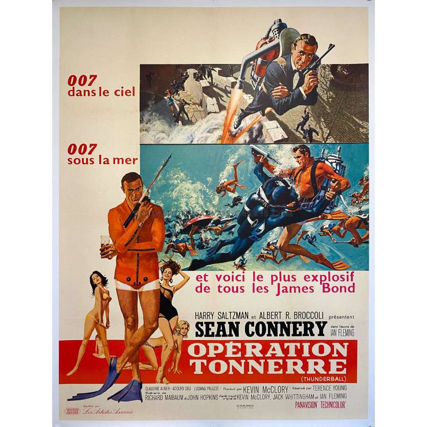 THUNDERBALL Linen Movie Poster 1st. Rel. - 47x63 in. - 1965 - James Bond, Sean Connery