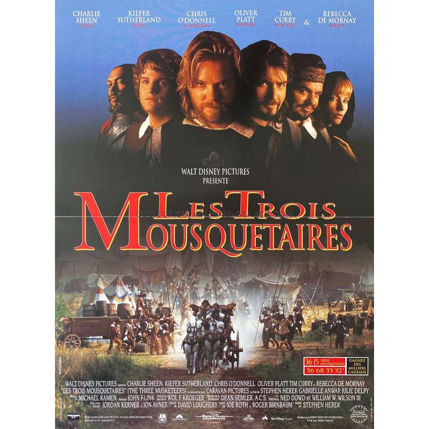 THE THREE MUSQUETEERS Movie Poster- 15x21 in. - 1993 - Stephen Herek, Charlie Sheen - erotic