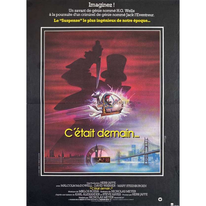 TIME AFTER TIME French Movie Poster- 15x21 in. - 1979 - Nicholas Meyer, Malcolm McDowell