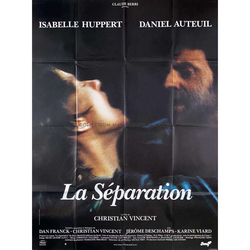 LA SEPARATION (1994) Affiche de cinéma- 120x160 cm. - 1994 - Isabelle Huppert, Christian Vincent