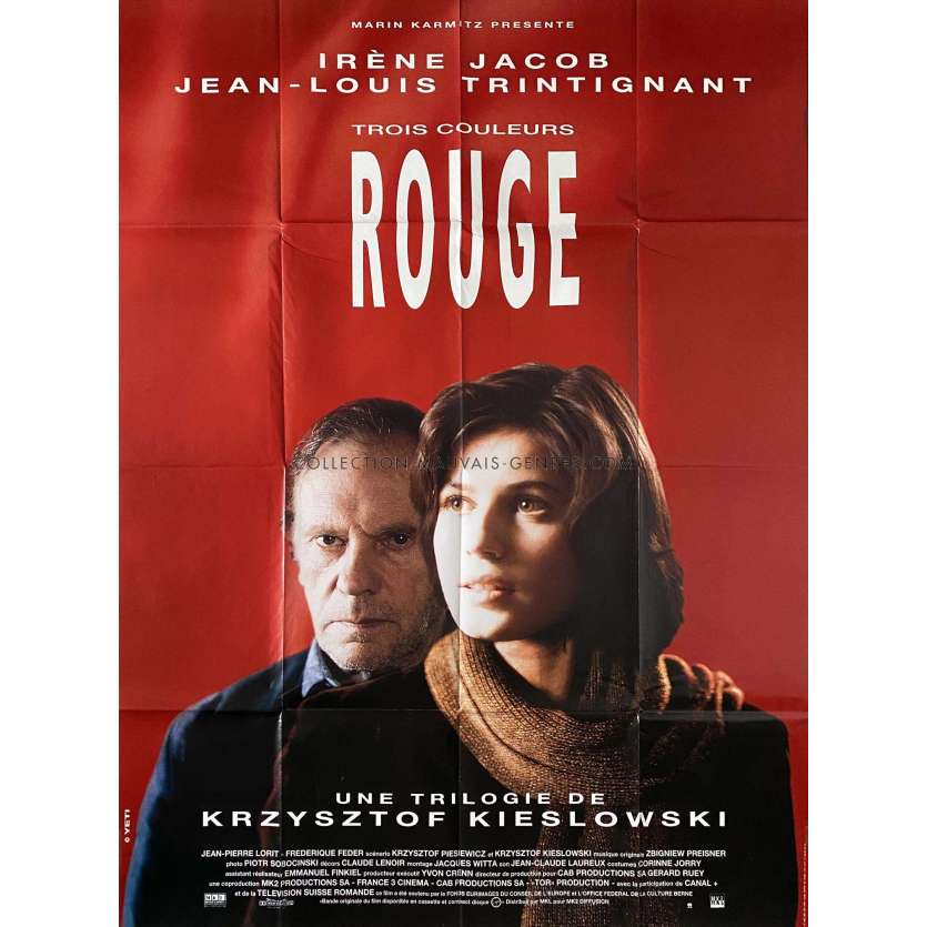 THREE COLORS - RED French Movie Poster- 47x63 in. - 1994 - Krzysztof Kieslowski, Irene Jacob