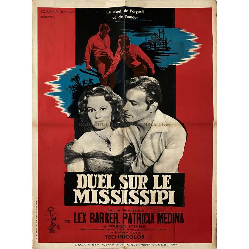 DUEL ON THE MISSISSIPI French Movie Poster- 23x32 in. - 1955 - William Castle, Lex Barker