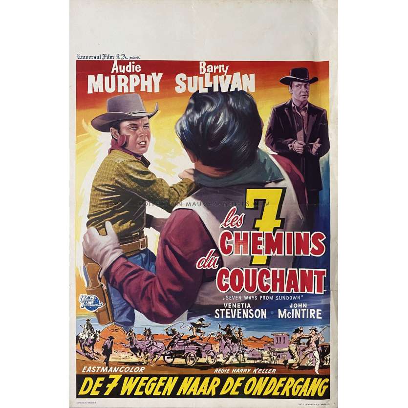 SEVEN WAYS FROM SUNDOWN Belgian Movie Poster- 14x21 in. - 1960 - Harry Keller, Audie Murphy