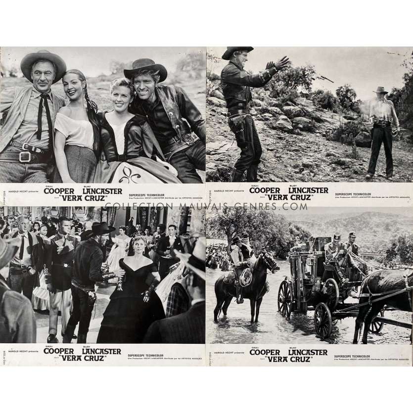 VERA CRUZ French Lobby Cards x4 - 9x12 in. - 1954/R1967 - Robert Aldrich, Gary Cooper