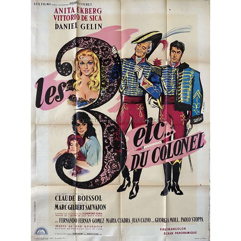 LES 3 ETC DU COLONEL Affiche de cinéma- 120x160 cm. - 1960 - Anita Ekberg, Vittorio De Sica