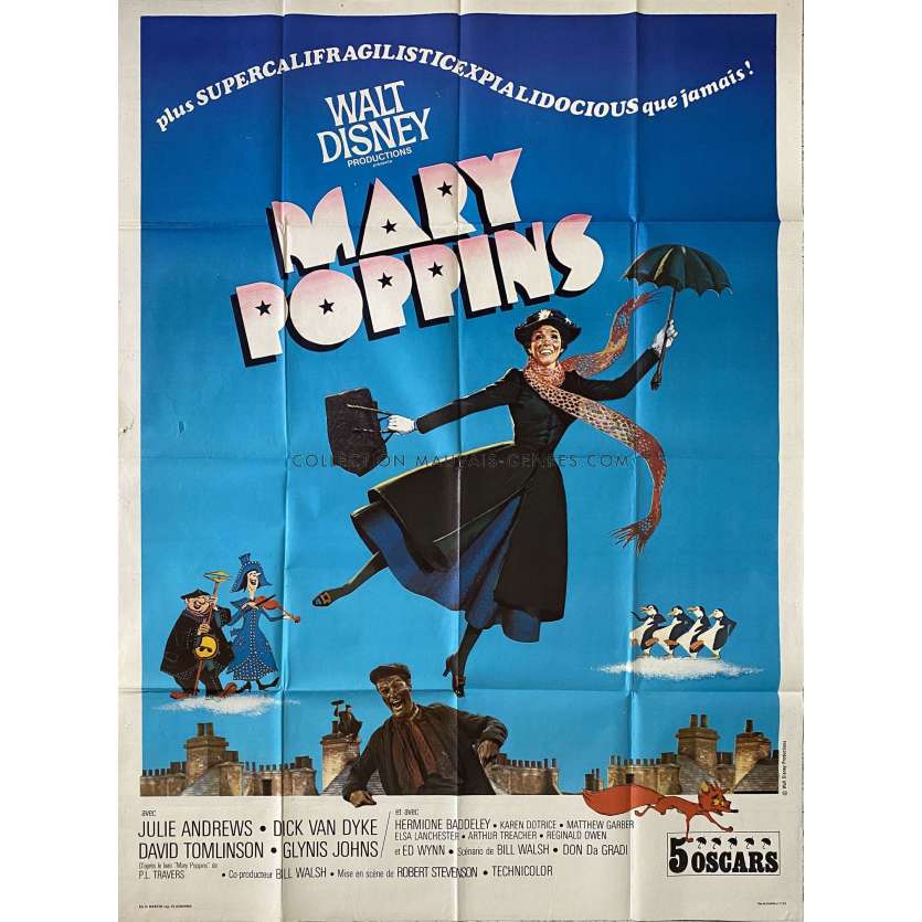 MARY POPPINS Affiche de cinéma- 120x160 cm. - 1964/R1970 - Julie Andrews, Robert Stevenson