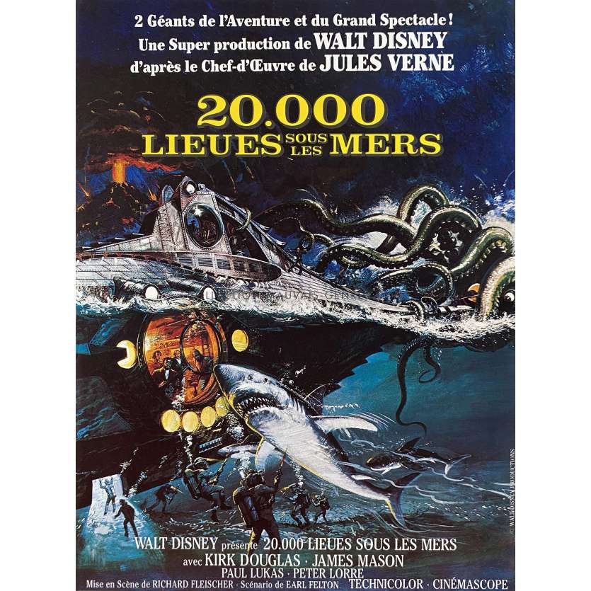 20000 LIEUES SOUS LES MERS Affiche de cinéma- 40x54 cm. - 1963/R1980 - Kirk Douglas, Richard Fleisher