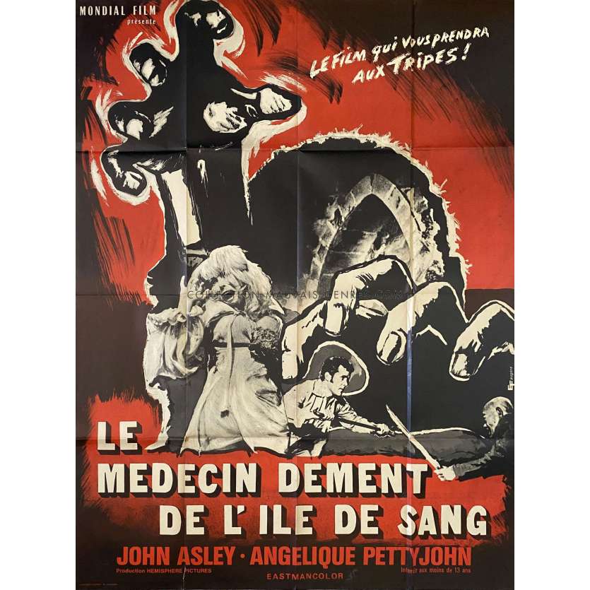 LE MEDECIN DEMENT DE L'ILE DE SANG Affiche de cinéma- 120x160 cm. - 1968 - John Ashley, Gerardo de Leon