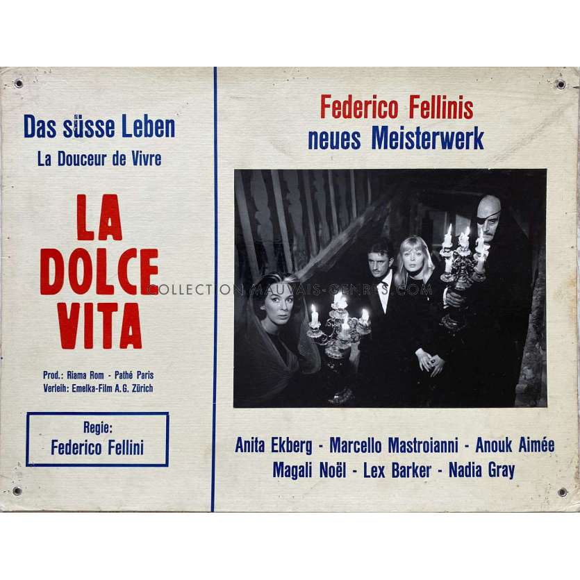 LA DOLCE VITA Swiss Lobby Card N09 - 14x18 in. - 1960 - Federico Fellini, Mastroianni