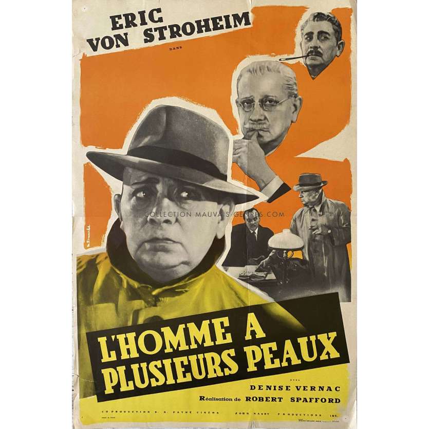 L'HOMME A PLUSIEURS PEAUX / ORIENT EXPRESS Affiche de cinéma- 40x60 cm. - 1952 - Erich von Stroheim, Pathe Cinema