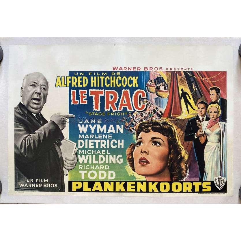 STAGE FRIGHT Belgian Linen Movie Poster- 14x21 in. - 1950/R1960 - Alfred Hitchcock, Marlene Dietrich