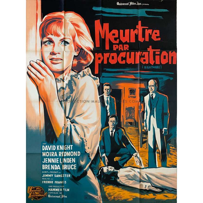 MEURTRE PAR PROCURATION Affiche de cinéma- 120x160 cm. - 1964 - David Knight, Freddie Francis