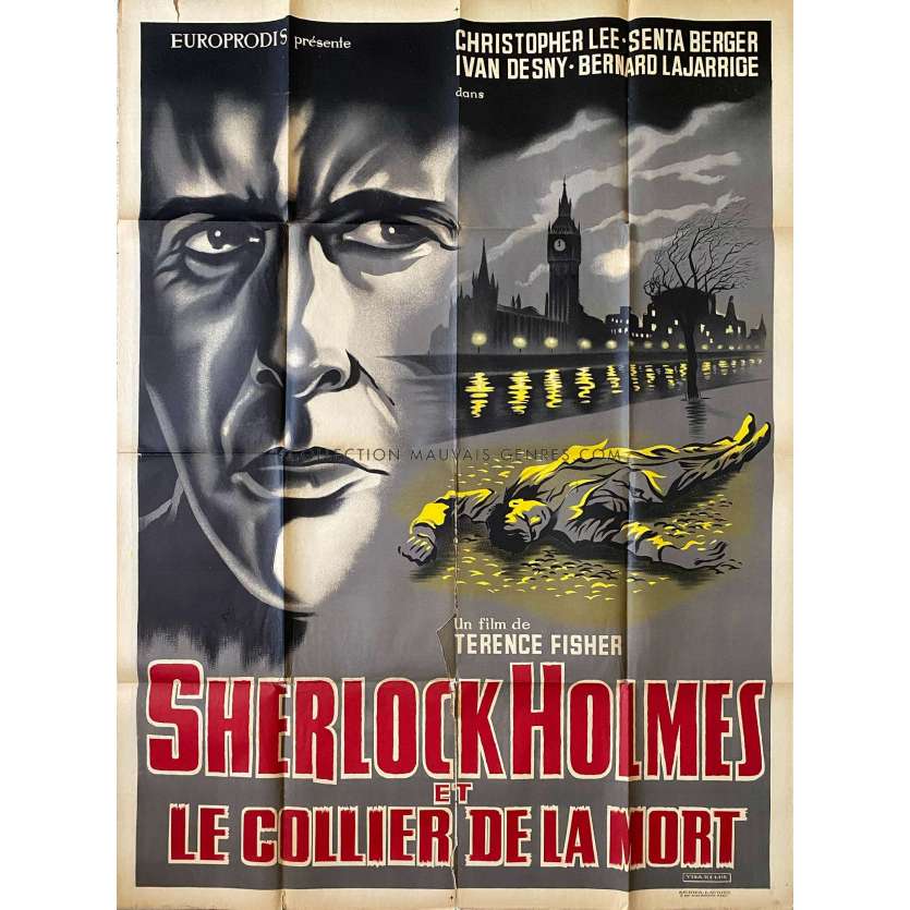 SHERLOCK HOLMES ET LE COLLIER DE LA MORT Affiche de cinéma- 120x160 cm. - 1962 - Christopher Lee, Terence Fisher