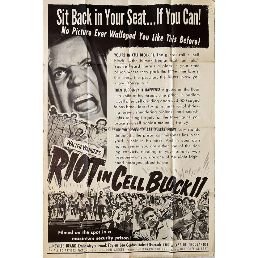 RIOT IN CELL BLOCK 11 U.S Movie Poster- 40x60 in. - 1954 - Don Siegel, Neville Brand