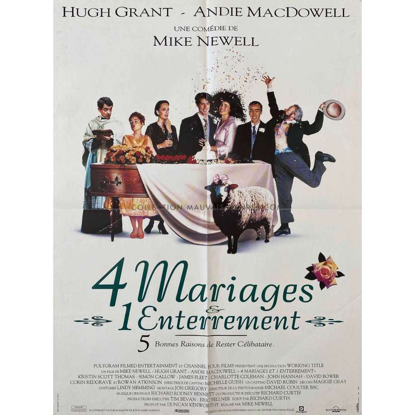 FOUR WEDDINGS AND A FUNERAL French Movie Poster- 23x32 in. - 1994 - Mike Newell, Hugh Grant