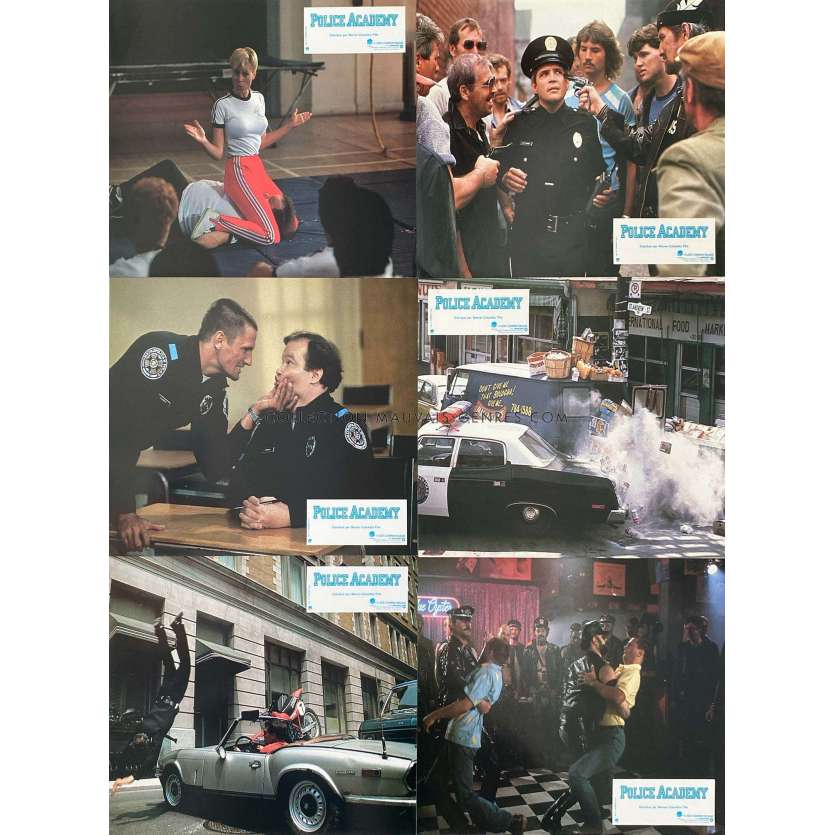 POLICE ACADEMY French Lobby Cards x6 - 9x12 in. - 1984 - Hugh Wilson, Steve Guttenberg