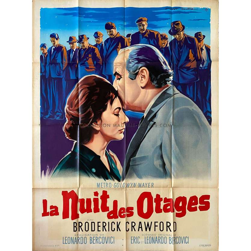 LA NUIT DES OTAGES Affiche de cinéma- 120x160 cm. - 1961 - Broderick Crawford, Leonardo Bercovici