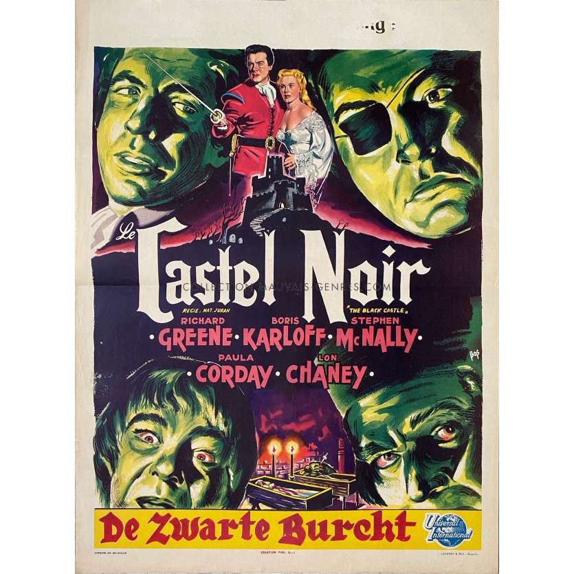 LE MYSTERE DU CHATEAU NOIR Affiche de cinéma- 35x55 cm. - 1952 - Boris Karloff, Nathan Juranv