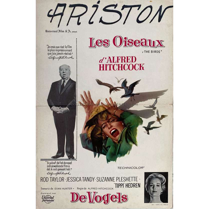 LES OISEAUX Affiche de cinéma- 35x55 cm. - 1963 - Tippi Hedren, Alfred Hitchcock