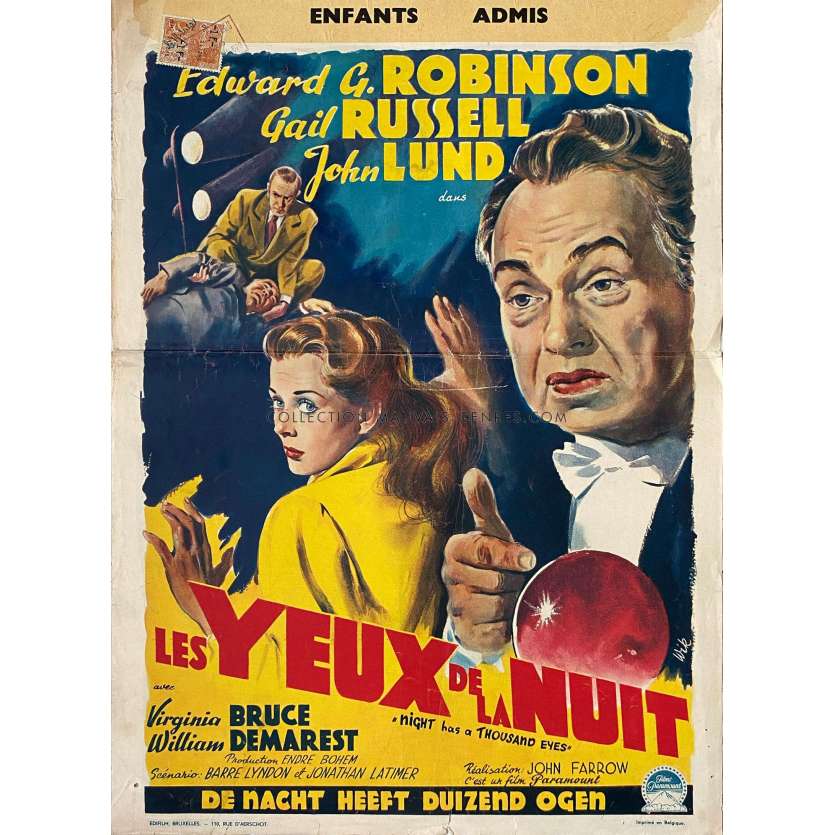 NIGHT HAS THOUSANDS EYES Belgian Movie Poster- 14x21 in. - 1948 - John Farrow, Edward G. Robinson