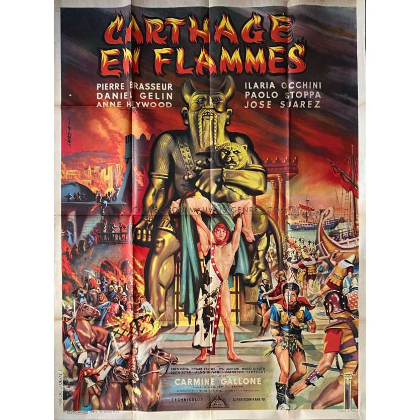 CARTHAGE IN FLAMES French Movie Poster- 47x63 in. - 1960 - Carmine Gallone, Pierre Brasseur