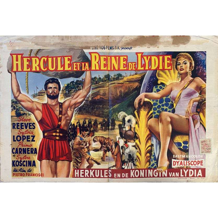 HERCULE ET LA REINE DE LYDIE Affiche de cinéma- 35x55 cm. - 1959 - Steve Reeves, Mario Bava