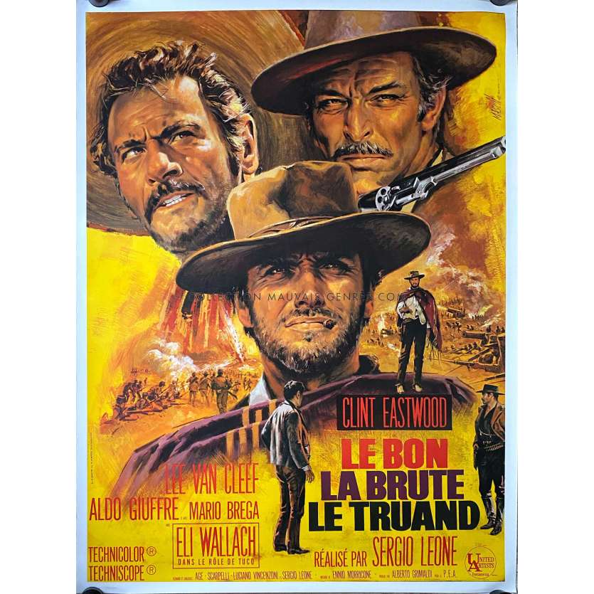 LE BON LA BRUTE ET LE TRUAND Affiche de film entoilée- 120x160 cm. - 1966/R1970 - Clint Eastwood, Sergio Leone