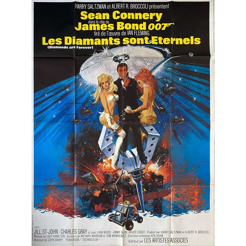 LES DIAMANTS SONT ETERNELS Affiche de film- 120x160 cm. - 1971/R1980 - Sean Connery, James Bond