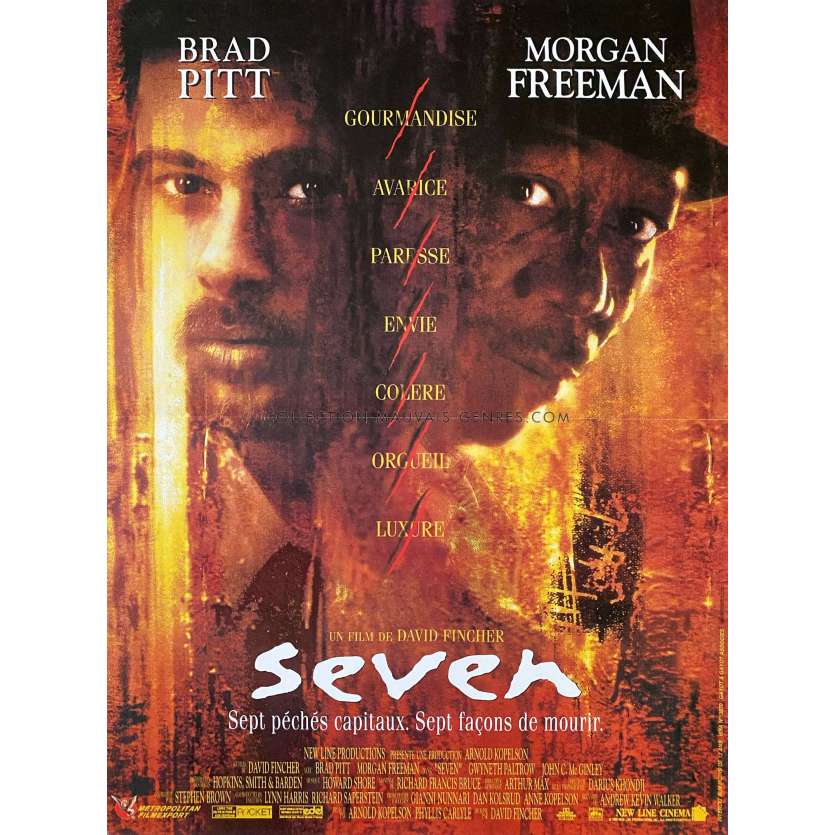 SEVEN French Movie Poster- 15x21 in. - 1995 - David Fincher, Brad Pitt