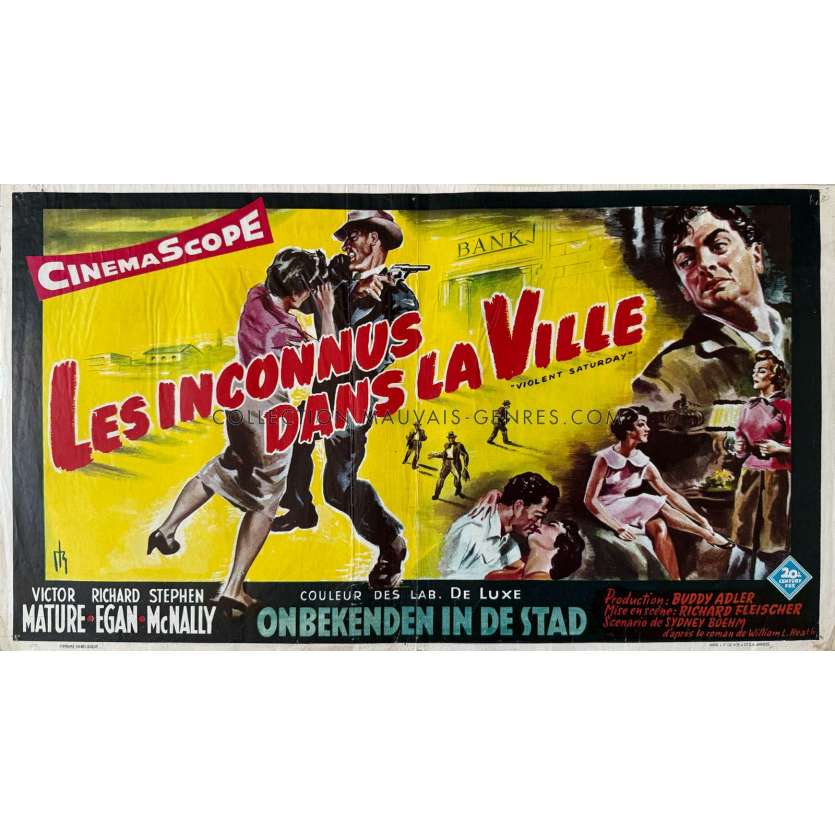 VIOLENT Saturday Belgian Movie Poster- 14x21 in. - 1955 - Richard Fleischer, Victor Mature