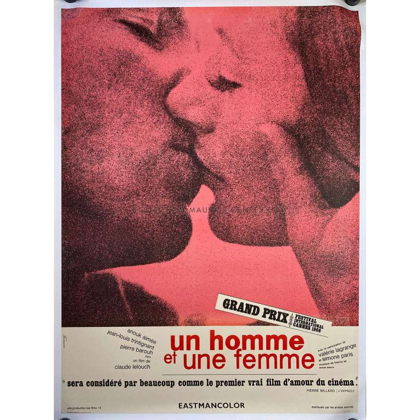 UN HOMME ET UNE FEMME Affiche de film entoilée- 120x160 cm. - 1966 - Anouk Aimée, Claude Lelouch