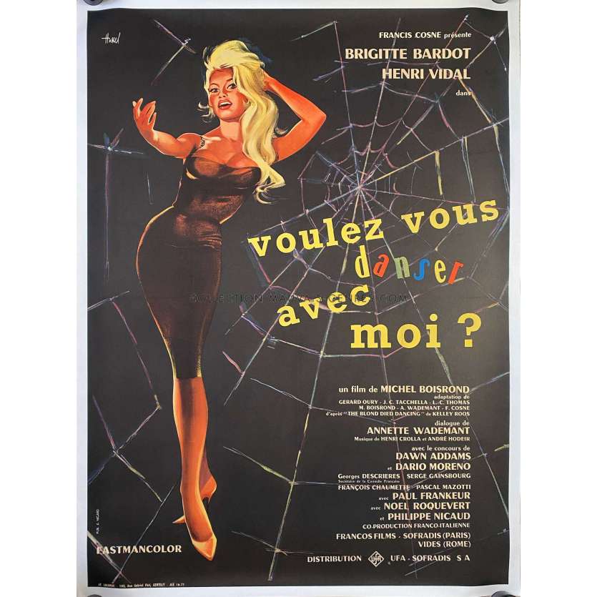 VOULEZ-VOUS DANSER AVEC MOI Affiche de film entoilée- 120x160 cm. - 1959 - Brigitte Bardot, Michel Boisrond